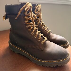 Dr. Martens Dark Brown Boots with Yellow Laces